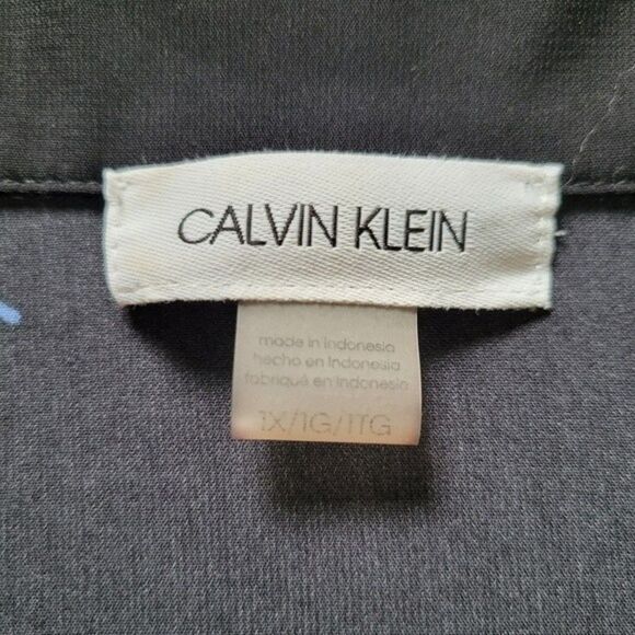 CALVIN KLEIN Black Floral Top Sz 1X Sleeveless Button Up Collar Tank Longline - Picture 8 of 10